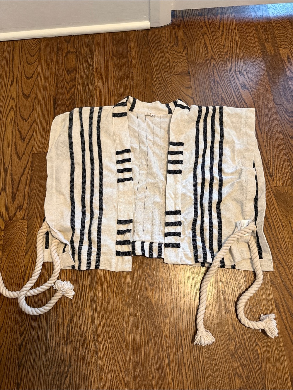 Striped Cotton Top with Rope Tassels - Cream and Navy one size Pilcro
